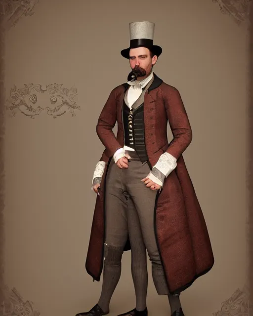 Prompt: A render of a man dressed in victorian era clothing, unreal engine, 4k