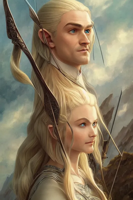 Image similar to legolas, lord of the rings elf, intricate, elegant, highly detailed, digital painting, artstation, concept art, smooth, sharp focus, illustration, art by artgerm and greg rutkowski and alphonse mucha