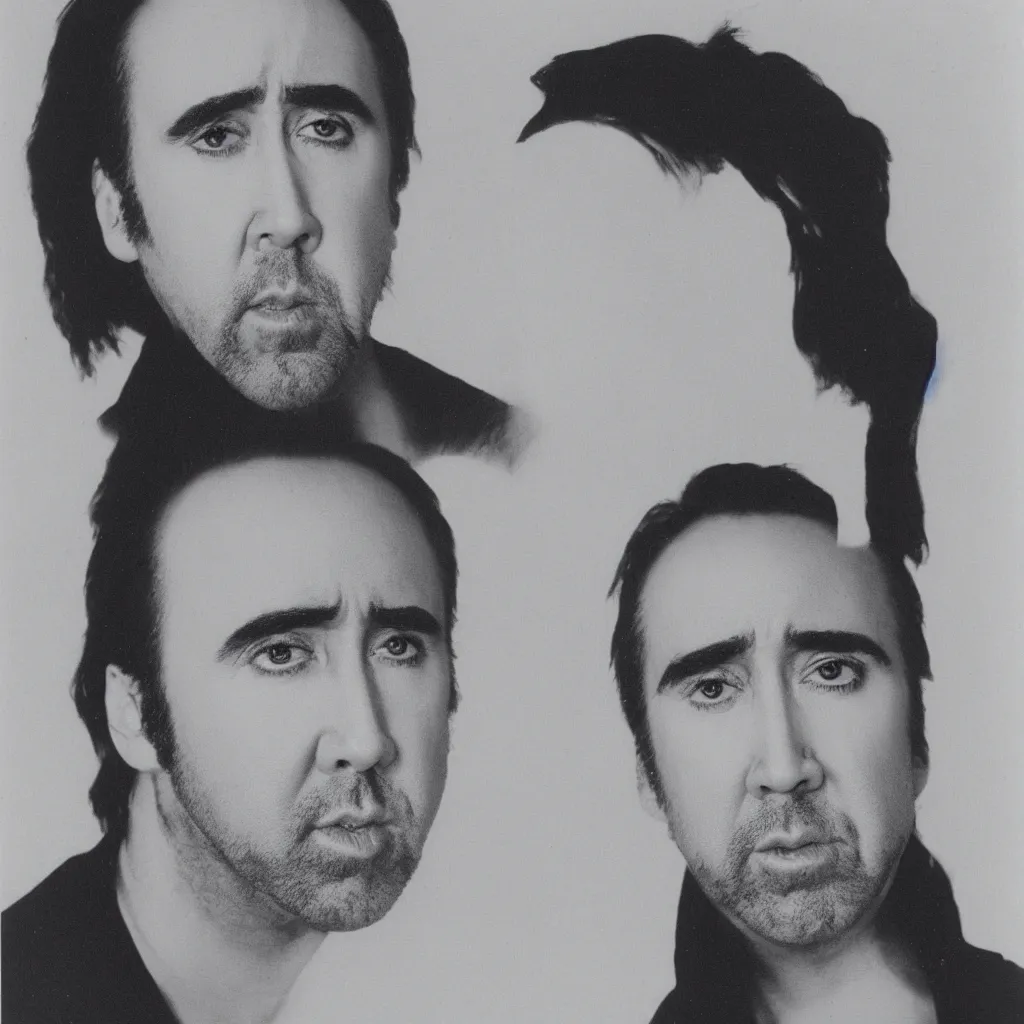 Prompt: nicolas cage headshot 1 9 8 3 photogram