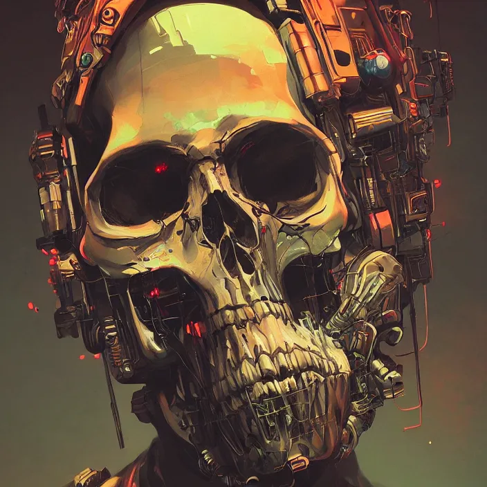 Prompt: a beautiful painting of a cyberpunk skull by pascal blanche and sachin teng and julian calle and nekro. in style of colorful comic noir illustration, symmetry, sci fi, hyper detailed. octane render. trending on artstation