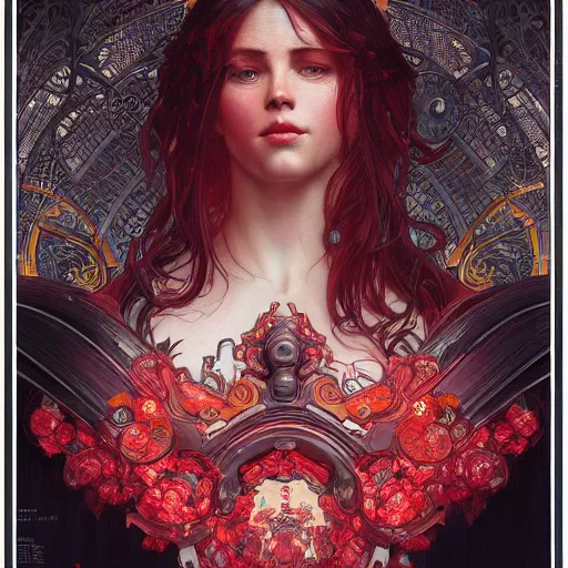 Image similar to a highly detailed digital image of an imagination creation machine, concept art, artstation, cgsociety, very detailed, intricate, detailed illustration, by artgerm and greg rutkowski and alphonse mucha, product lighting, sharp, smooth, masterpiece, red and black tones