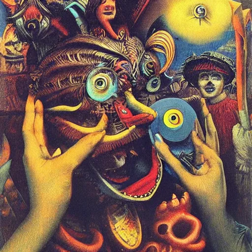 Prompt: wonder disturbing carnival by max ernst, artstation, illustration