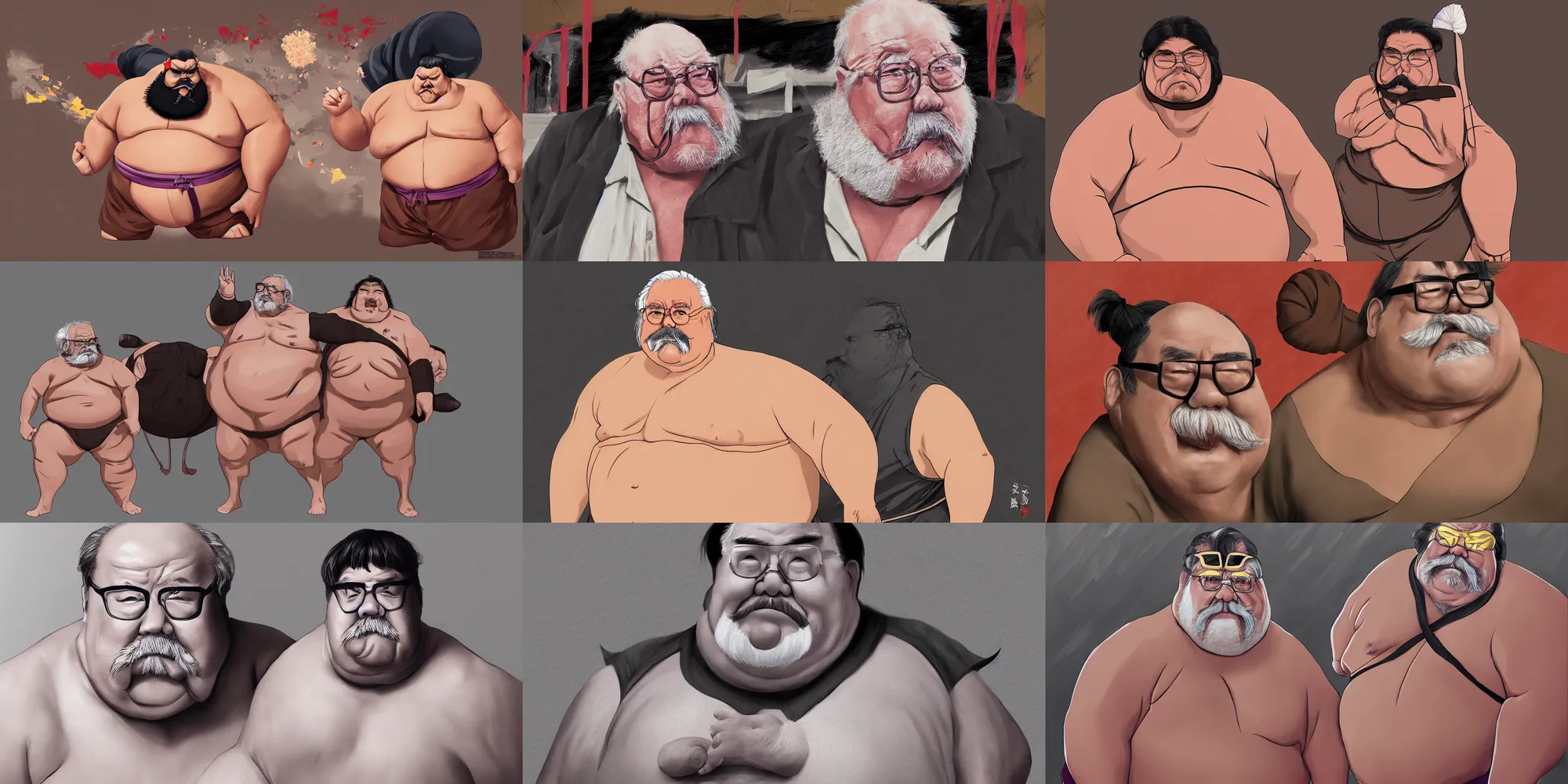 Prompt: wilford brimley as a sumo wrestler diabeetus high fidelity rendering high resolution trending on artstation