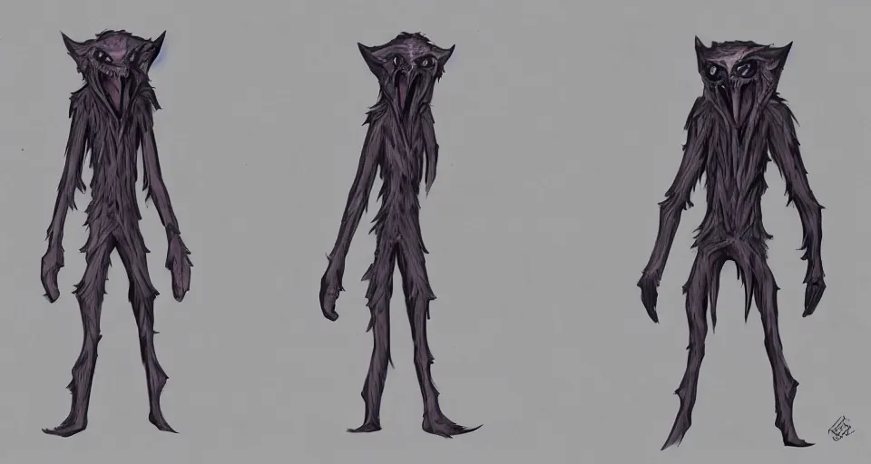 Image similar to concept art of a lean and lanky creature that wears a creepy comedy mask, concept art, turnaround world building, character design