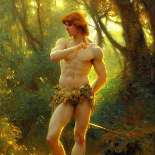 Prompt: attractive male fairy in the forest posing. highly detailed painting by gaston bussiere, craig mullins, j. c. leyendecker, 8 k