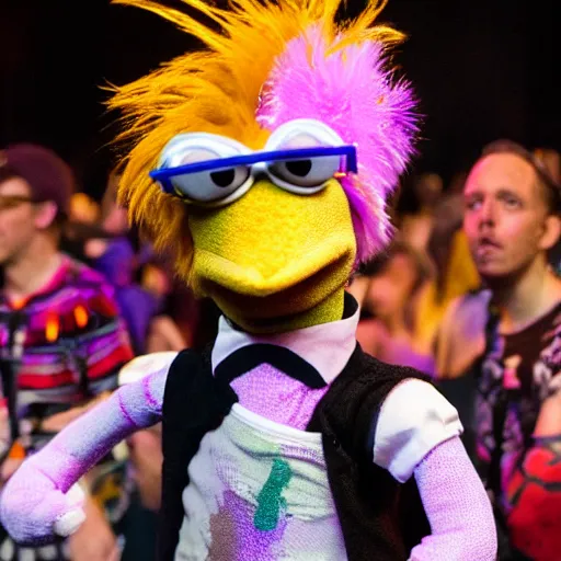 Image similar to beaker from the muppets at a rave