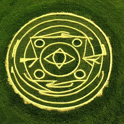 Prompt: crop circle in the shape of a cat