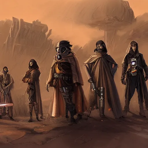 Image similar to steampunk jedi knights, concept art, matte painting, very highly detailed