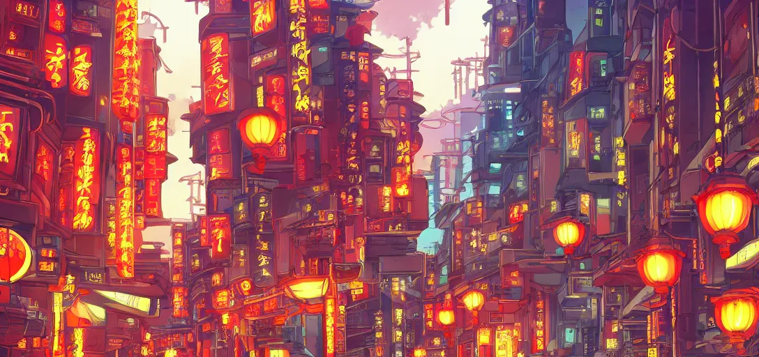 anime illustration of neo tokyo with red chinese | Stable Diffusion ...