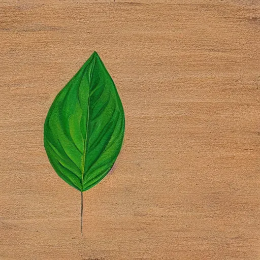 Prompt: detailed painting of a single small seedling on loose fresh earth, reveal its first leaf. muted colors and natural tones.