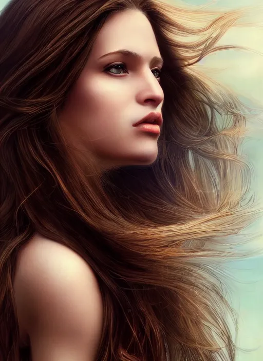 Prompt: a gorgeous female with long brown hair, photo by annie leibovitz, realistic, full body shot, wide angle, sharp focus, 8 k high definition, insanely detailed, intricate, elegant, art by stanley lau and artgerm, floating embers