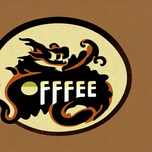 Prompt: an ornate logo for a coffee shop featuring a dragon and coffee beans, digital art