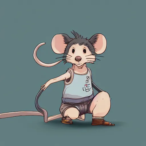 Image similar to in the style of studio ghibli, anthropomorphic mouse, female, wearing denim shorts and tank top, detailed, intricate, aesthetic, artistic, ambient occlusion, volumetric light effect, 8 k resolution