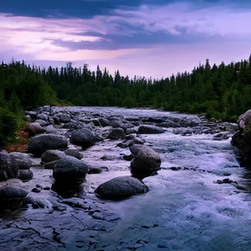 Image similar to a beautiful landscape, river, rocks, trees, cinematic, masterpiece