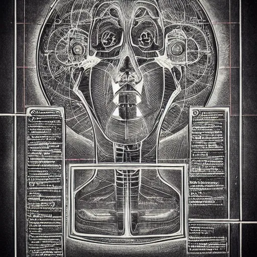 Prompt: anatomical diagram of spirituality, schematic, technical diagram, black paper, exceedingly insanely intricate, davinci, circuits, infographic, blueprint, illuminated manuscript, hand drawn, sketch