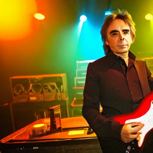 Prompt: jean - michel jarre in a nightclub in florida playing guitar