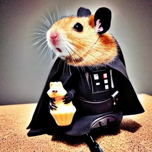 Image similar to a beautiful photo of darth vader riding on a hamster, trending on instagram