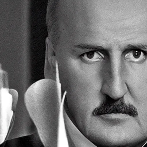 Prompt: Alexander Lukashenko as the American Psycho, devilishly holding earth in his hands