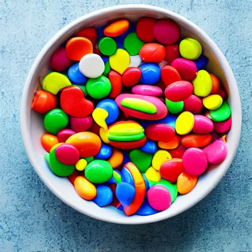 Image similar to pop art candy mix in a bowl of madness