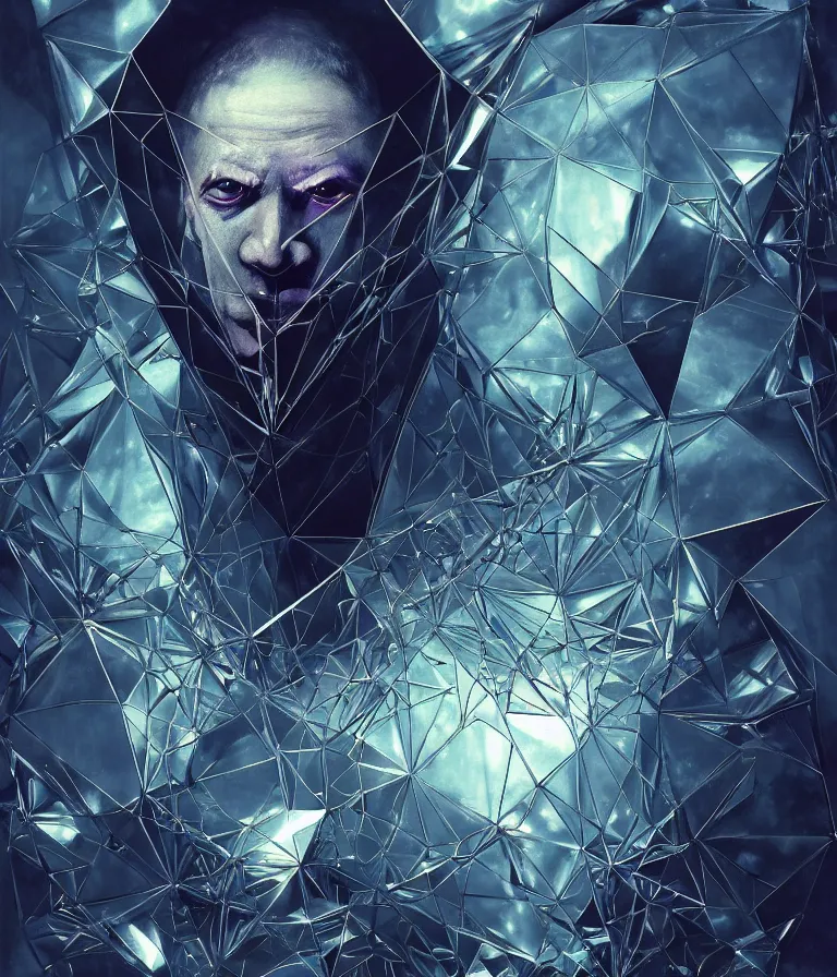 Image similar to front!!! shot of a court jester!!! character, mesmerizing fractal hypercubes, platinum cracked, dark holography!!!, future, metallic galactic, crystalline edges, polygonal, elegant, highly detailed, centered, (((artstation, concept art, jagged, sharp focus, artgerm, Tomasz Alen Kopera, Peter Mohrbacher, donato giancola, Joseph Christian Leyendecker, WLOP, Boris Vallejo))), ((raytracing)), mugshot!!!!!, ugly!!!!!!, octane render, nvidia raytracing demo, octane render, nvidia raytracing demo, octane render, nvidia raytracing demo, 8K, cinematic, masterpiece, fine portrait