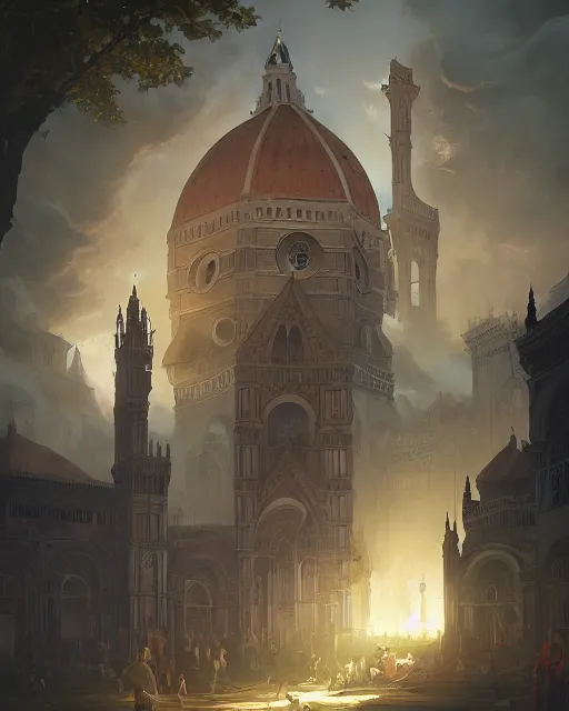 Image similar to renaissance florence by peter mohrbacher and dan mumford and nekro, cgsociety, volumetric light, 3 d render