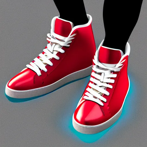 Image similar to Among us crewmate wearing large high-top basketball sneakers, colorful leather shoes, photorealistic, 3D render