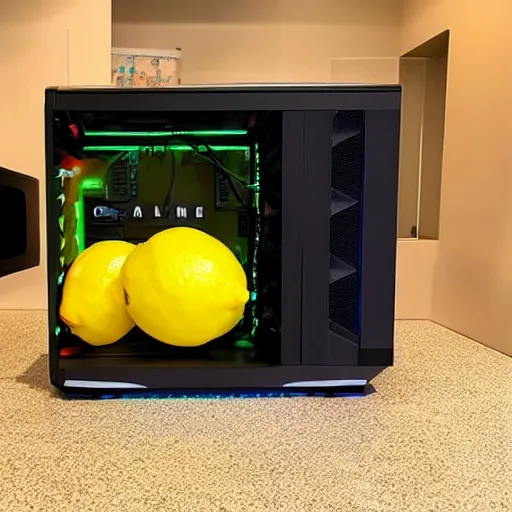 Prompt: a gaming pc, shaped like a lemon, amazon photo