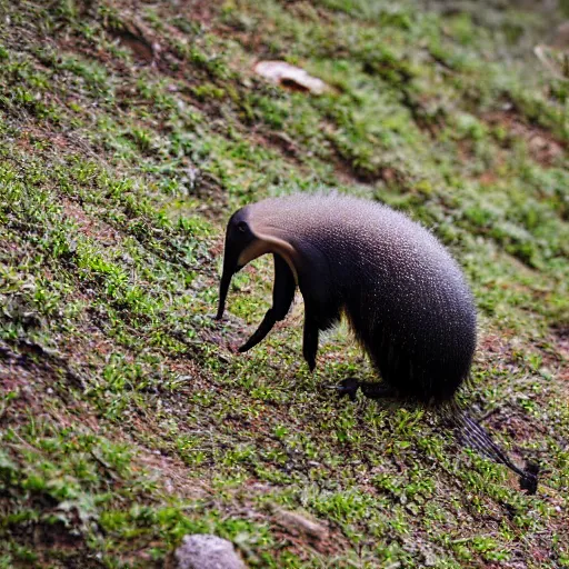 Prompt: anteater eating ants at the top of mountain, triunphantly, photograph