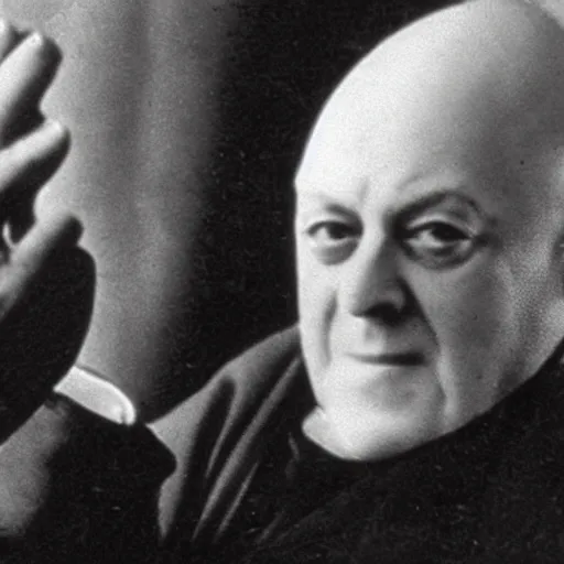 Prompt: Picture Aleister Crowley holding planet earth