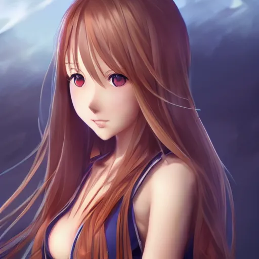 Image similar to a very beautiful young yuuki asuna, full body, long wavy blond hair, sky blue eyes, full round face,, bikini, miniskirt, front view, mid - shot, highly detailed, cinematic wallpaper by stanley artgerm lau
