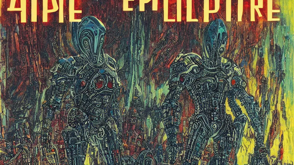 Prompt: alien empire by Philippe Druillet and Richard M Powers