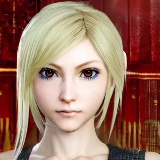 Prompt: close - up face of a blonde heroine in a japanese videogame by square enix. illusion soft game