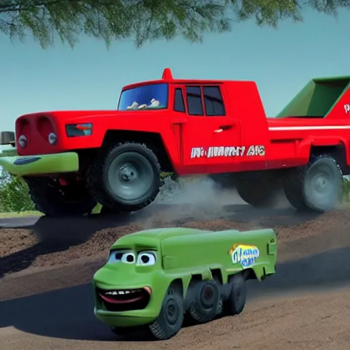 Image similar to HIMARS in Cars Pixar movie, detailed, green