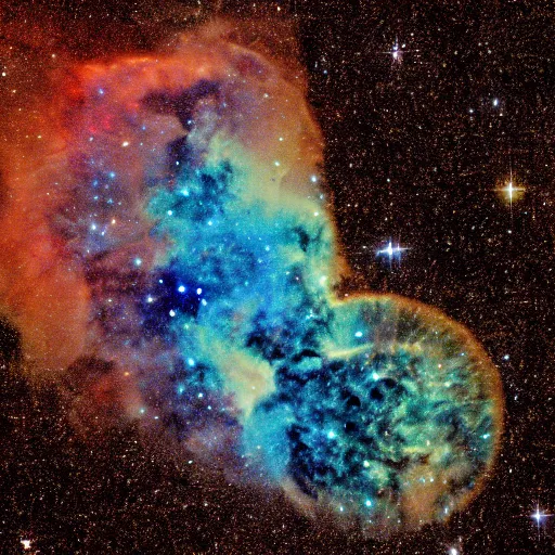 Image similar to a nebula shaped like a shiba inu