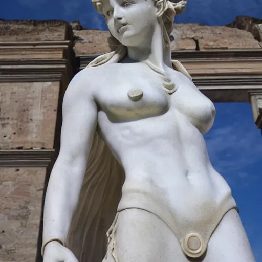 Image similar to marble statue in roman forum depicting wonder woman