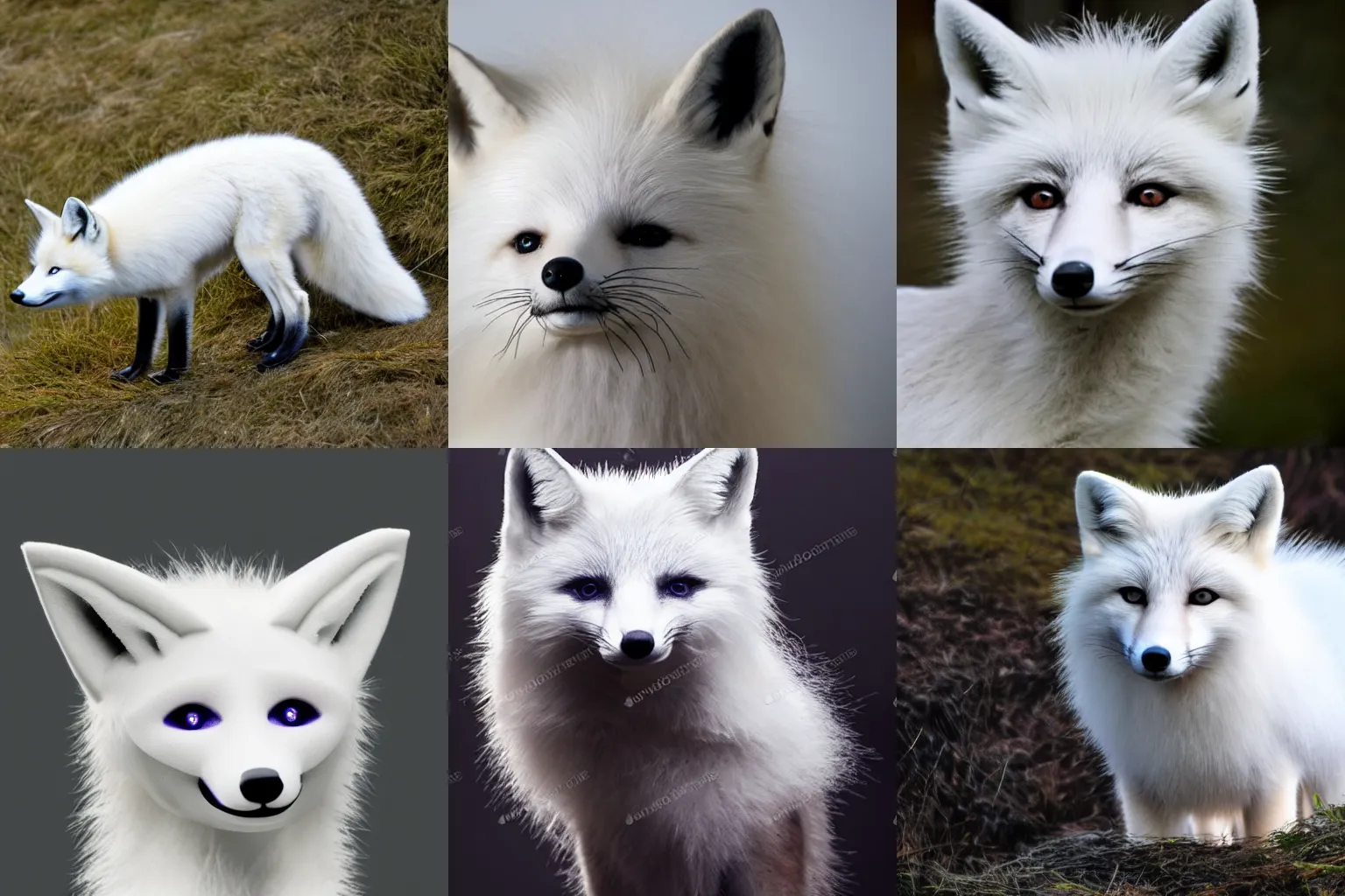 Prompt: white - haired fox with synthetic fur