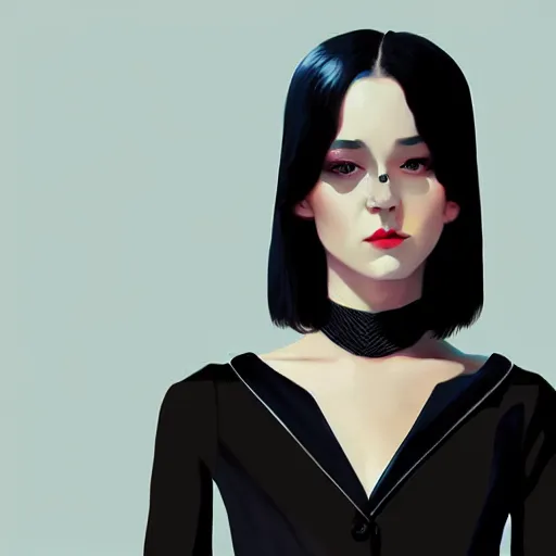 Prompt: aristocrat young female in black tuxedo, evil, vicious, muted colors, matte print, pastel colors, 2d, ultra highly detailed, smooth, sharp focus, digital art, digital painting, fan art, elegant, artstation, head is centered, by Ilya Kuvshinov