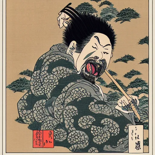 Prompt: ODB rapping, portrait, style of ancient text, hokusai