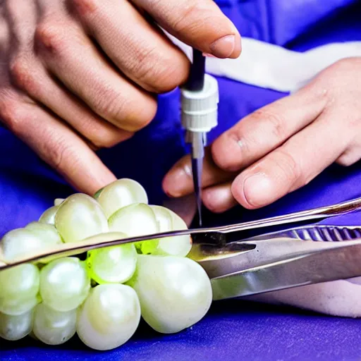 Prompt: a surgeon performing surgery on a grape