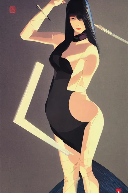 Prompt: Lee Jin-Eun by Vincent Di Fate, rule of thirds, seductive look, beautiful, in intergalactic hq