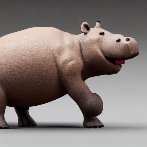 Prompt: studio shot, side view of a simplified hippo figurine ( carved from mahogony wood )!!!! and centered on a white to grey gradient background, wood grain!!!, photorealistic, hyperrealistic, influenced by pixar, 8 k hd, octane render, unreal engine, featured on cgsociety