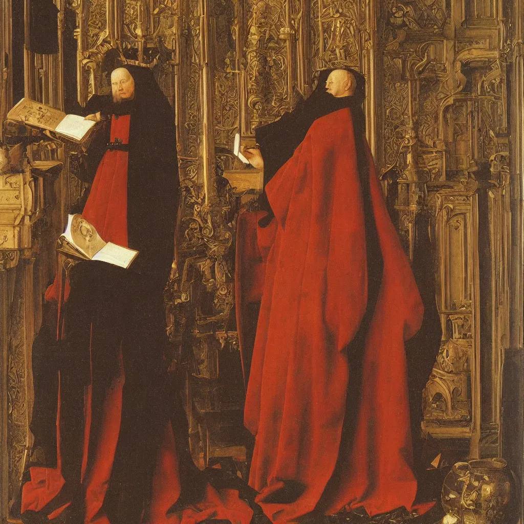 Image similar to a book. painting by jan van eyck, frank sedlacek.