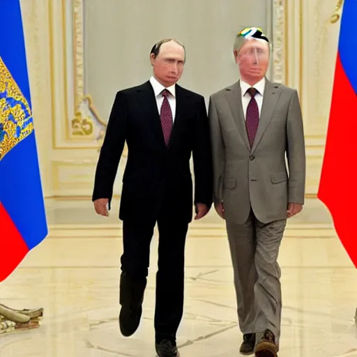 Image similar to putin teams up with a mysterious teenage putin