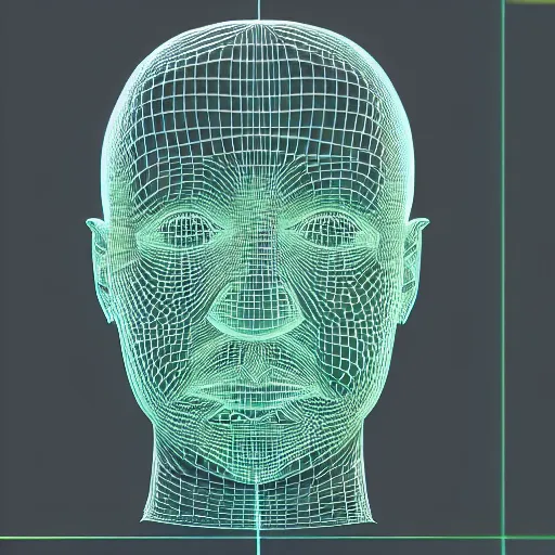 Image similar to a 3d human head made up of shiny holograms