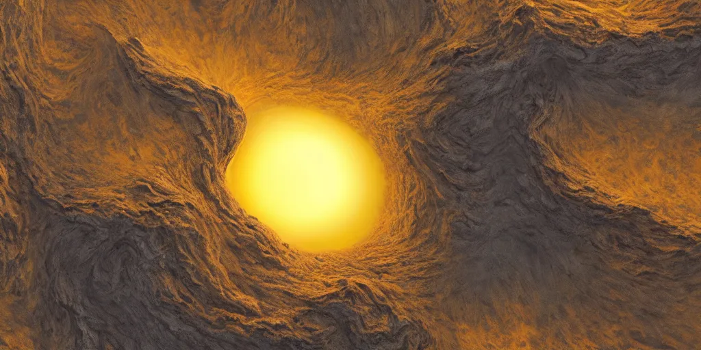 Prompt: a mountainous planet full of active vulcanoes covered by a dense yellow fog and yellow giant clouds, venus surface, path traced, highly detailed, high quality, 8 k, dramatic lighting, cinematic, high coherence, low contrast, hyperrealistic, concept art, digital art, dark yellow dense atmosphere, lava in the ground, no life, desertic
