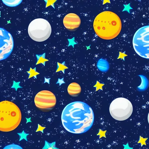 Prompt: a tileable seamless space themed wallpaper designed for kids