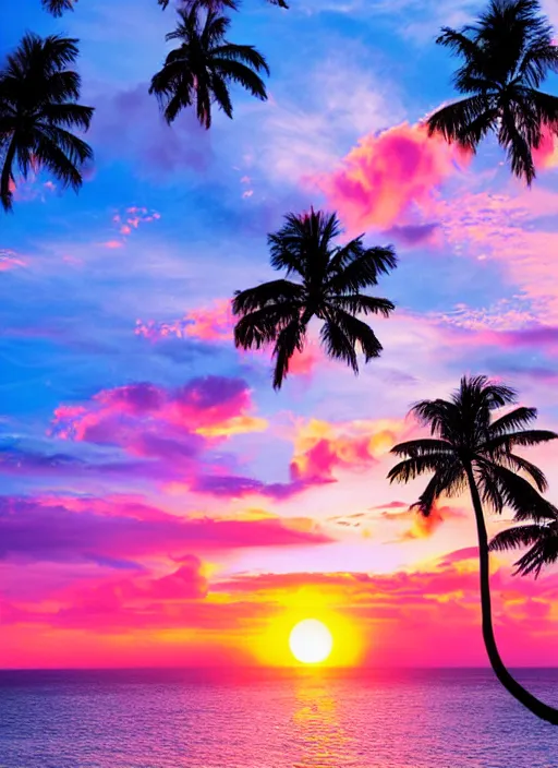 Image similar to tropical heaven, bright gradient sunset