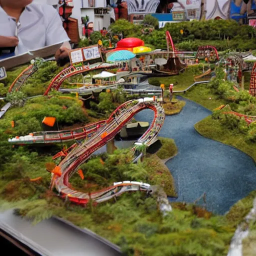 Image similar to a miniature diorama model of a Japanese theme park