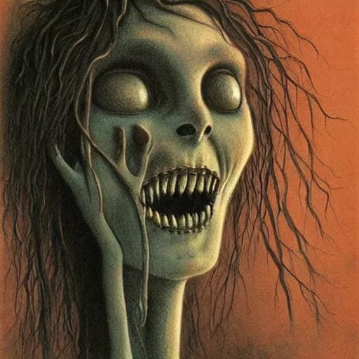 Prompt: grunge drawing of a happy face by - Zdzisław Beksiński , corpse bride style, horror themed, detailed, elegant, intricate