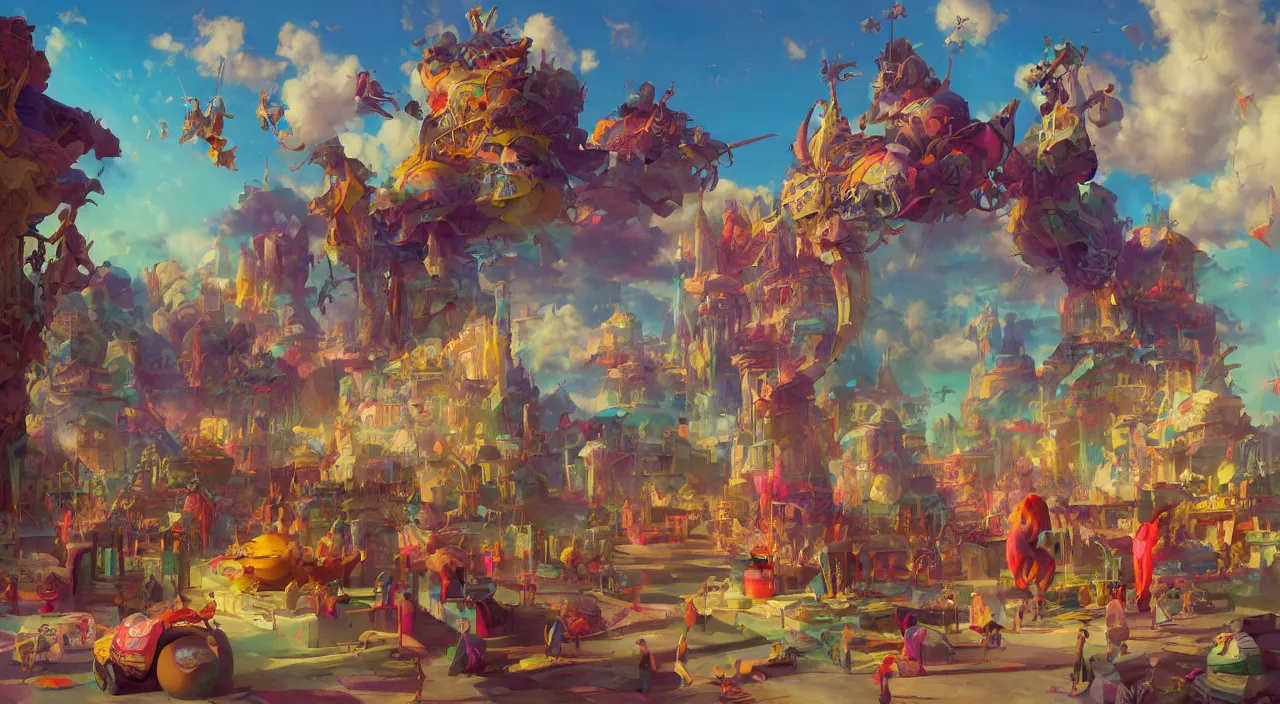 Image similar to bazaar zouk oriantal multicolorful sky shine place mosquet painting, sunny day, matte painting, bold shapes, hard edges, street art, trending on artstation, by huang guangjian and gil elvgren and sachin teng